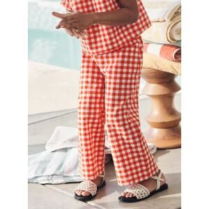 Hanna Andersson Girls Size 10 Linen Wide Leg Pants | Orange Spice Gingham | NWOT